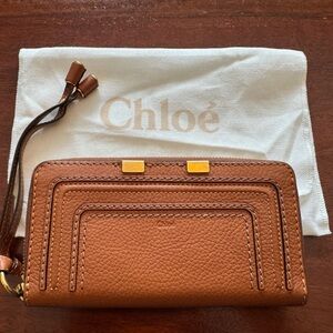 Chloe Brown Leather Wristlet with Gold Details